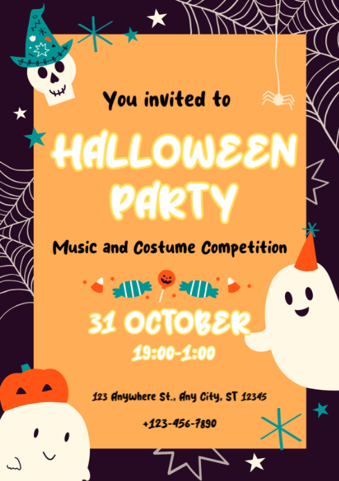 Plantilla de Orange Modern & Minimal Halloween Party A4 | PosterMyWall