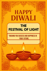 Orange Modern & Minimal Happy Diwali Light Of Festival  Poster template