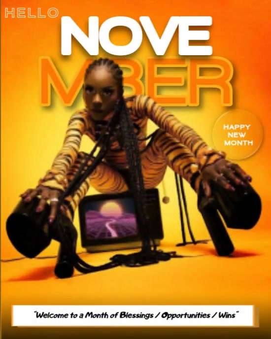 Orange Modern & Minimal Hello November  Instagram Portrait template