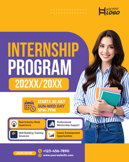 Orange Modern & Minimal Internship Program Poster Design Instagram Portrait template