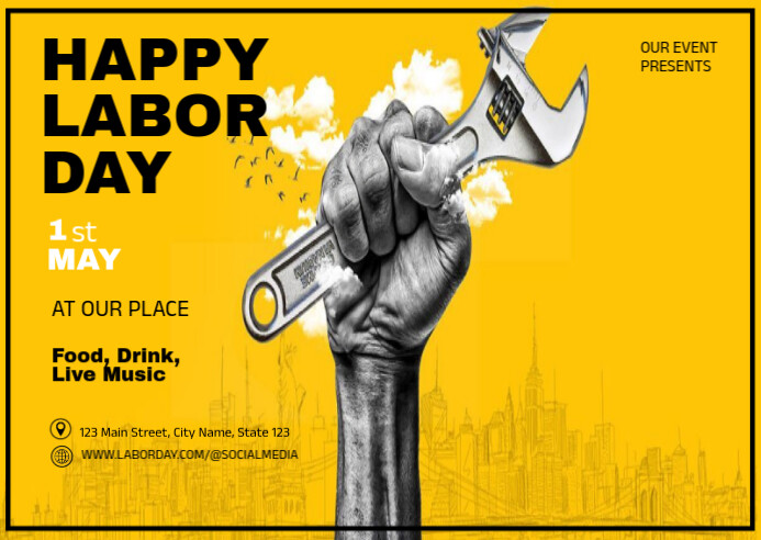 Orange Modern & Minimal Labor Greeting Postcard template