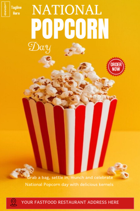 Popcorn Box Poster Orange Modern & Minimal National Popcorn Day Poster Template | PosterMyWall