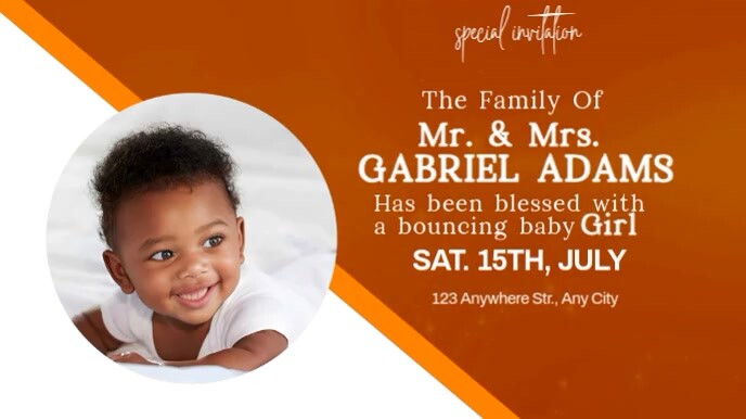 Orange Modern & Minimal Newborn Baby Announcement  Digital Display (16:9) template