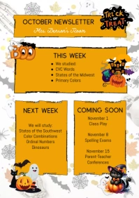 Orange Modern & Minimal October Classroom Newsletter A4 template