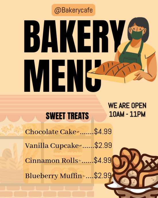 Orange Modern & Minimal Price List Bakery Menu Instagram Portrait template