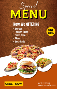 Orange Modern & Minimal Restaurant Menu Promotion Tabloid template