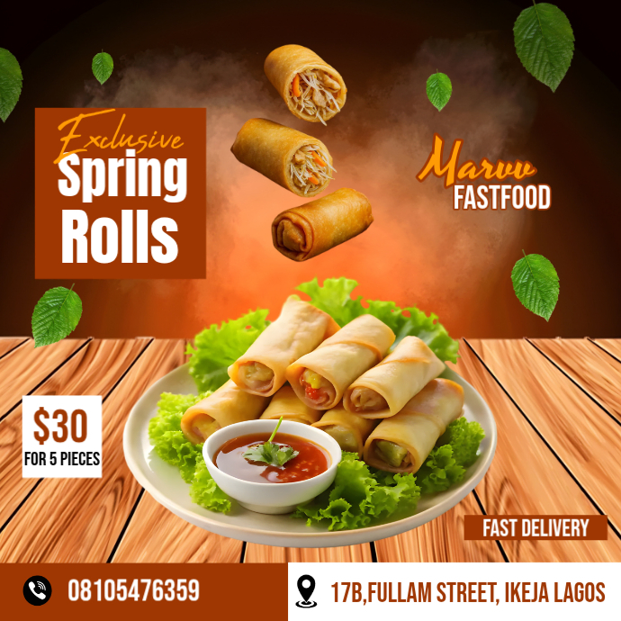 Orange Modern & Minimal Spring Rolls Promotion Logo Template | PosterMyWall
