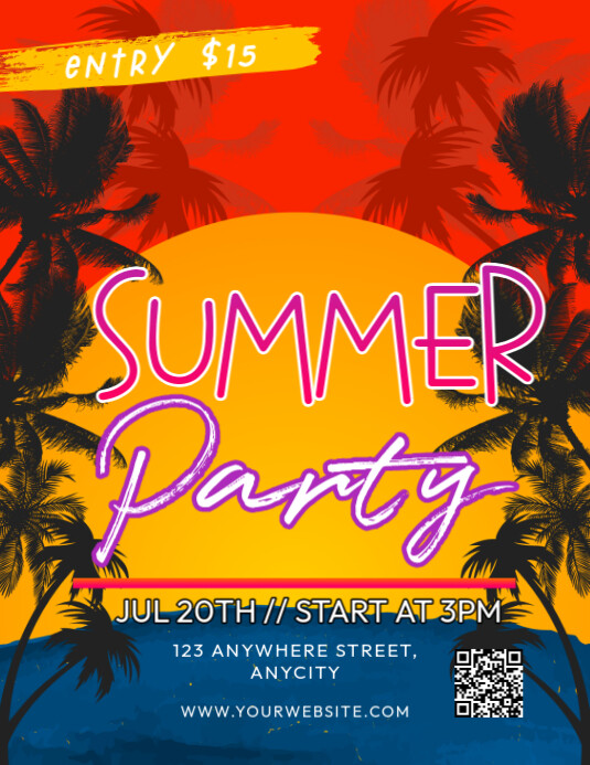 Orange Modern & Minimal Summer Party Pamflet (letter As) template