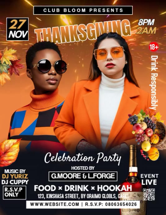 Orange Modern & Minimal Thanksgiving Day Party Flyer (us Letter) Iflaya (Incwadi ye-US) template