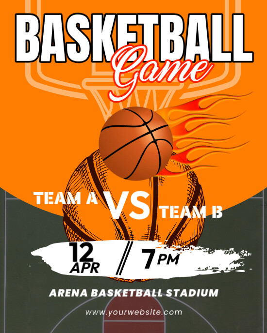Orange Modern & Minimal Basketball Game Instagram Portrait template