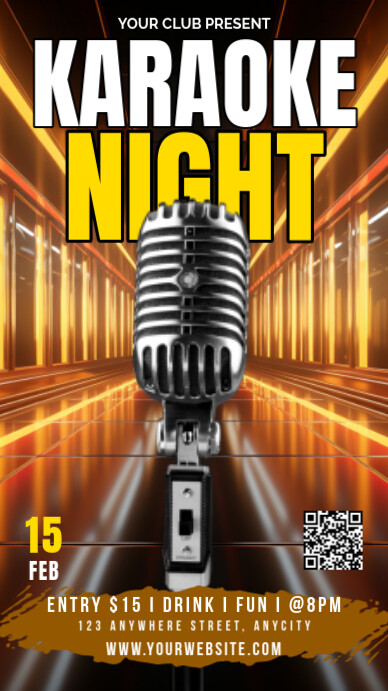 Orange Modern & Minimal Karaoke Night Tampilan Digital (9:16) template