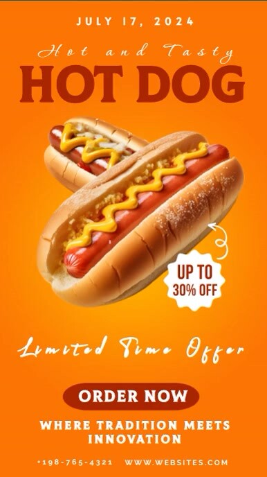 Orange Modern & Minimal  National Hot Dog Day Rolka Instagram template