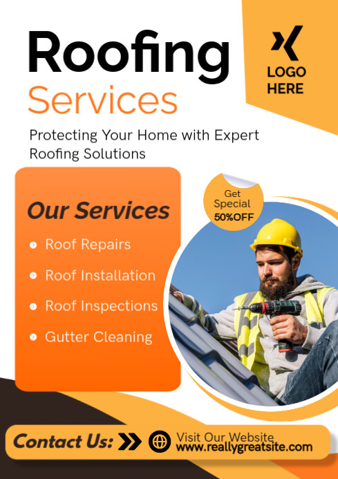Orange Modern & Minimal Roofing Services Poster A4 template