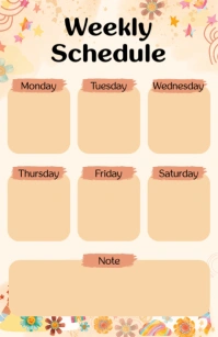 Orange Modern & Minimal Weekly Schedule Template Half Page Wide