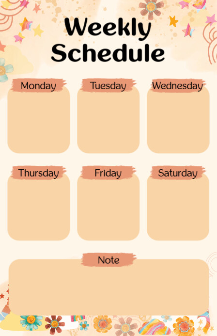 Orange Modern & Minimal Weekly Schedule Template Half Page Wide