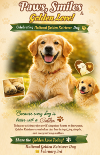 Orange National Golden Retriever Day Half Page Wide template