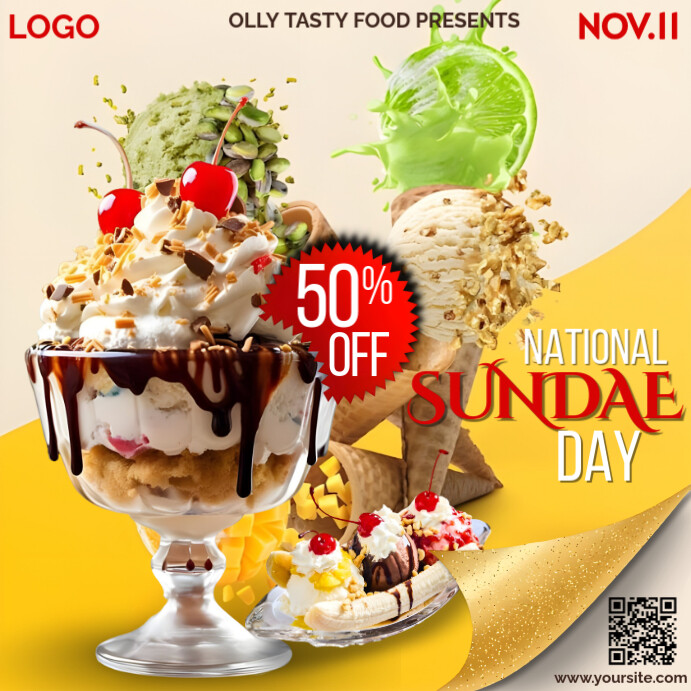 Plantilla de Orange National Sundae Day Instagram Post | PosterMyWall