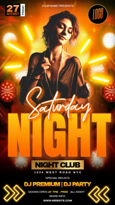 orange neon club party event design template