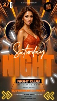 orange neon club party event design template Instagram Story