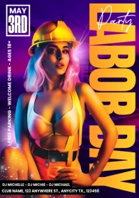 Orange Neon Labor Day Night Party A4 template