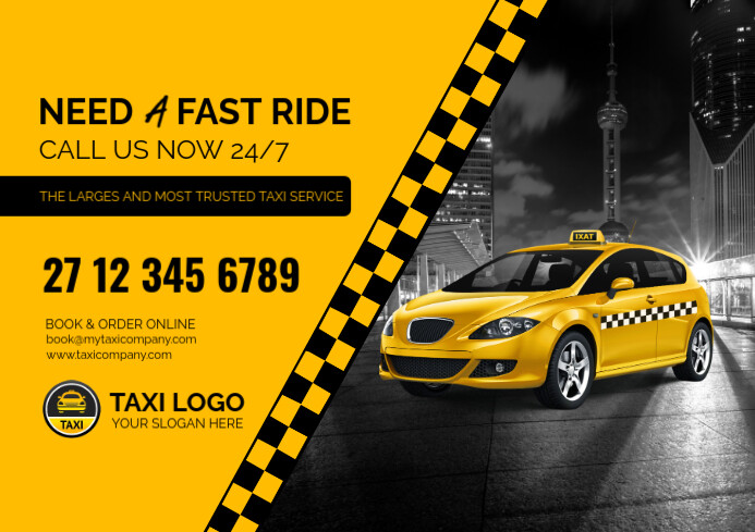 Orange Neon Taxi Cab Flyer A3 template