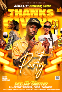 Orange Neon Thanksgiving Party Creative Banner 4' × 6' template