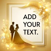 Orange Pastel Elegant Wedding Frame Template | Gold Design With Couple Silhouette | Customizable For Сообщение Instagram