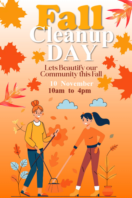 Orange Pastel Fall Cleanup Day Poster Template | PosterMyWall