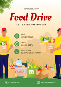 Orange Pastel Food Drive Charity Ads Flyer Design A4 template