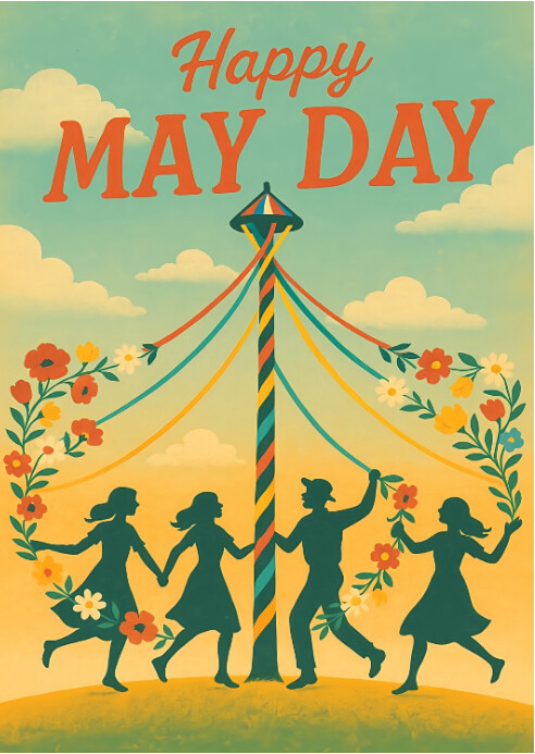Maypole Templates Orange Pastel May Day Vintage Floral Maypole Festival A6 Template ...