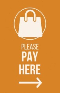Orange Pastel Modern “please Pay Here” Retail Sign – Bold Directional Checkout Poster With Shopping Tabloid template