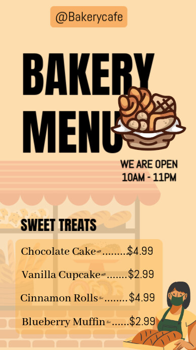 Orange Pastel Price List Bakery Menu Instagram Story template