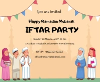 Orange Pastel Ramadan Kareem Iftar Party Invitation Cards Medium Rectangle template