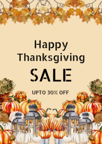 Orange Pastel Thanksgiving Sale Discount Event Template A4