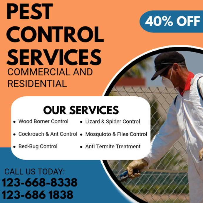Fun Pest Control Posts Orange Pest Control Services Instagram Post Template | PosterMyWall