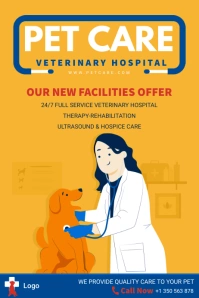 Orange Pet Clinic Advertisement Flyer Poster template
