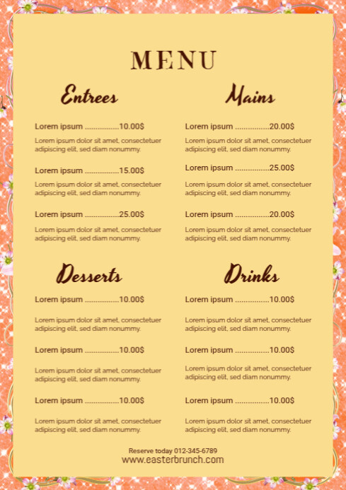 Orange pink List-based Menu A3 template