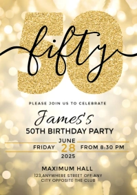 Orange Professional 50th Birthday Party  A5 template