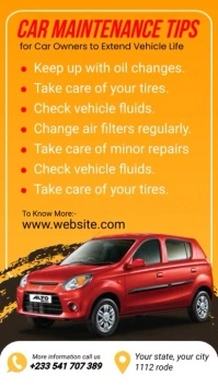 Orange Professional Blue Car Maintenance Tips WhatsApp Status template