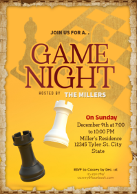 Orange Professional Chess Game Night A4 template
