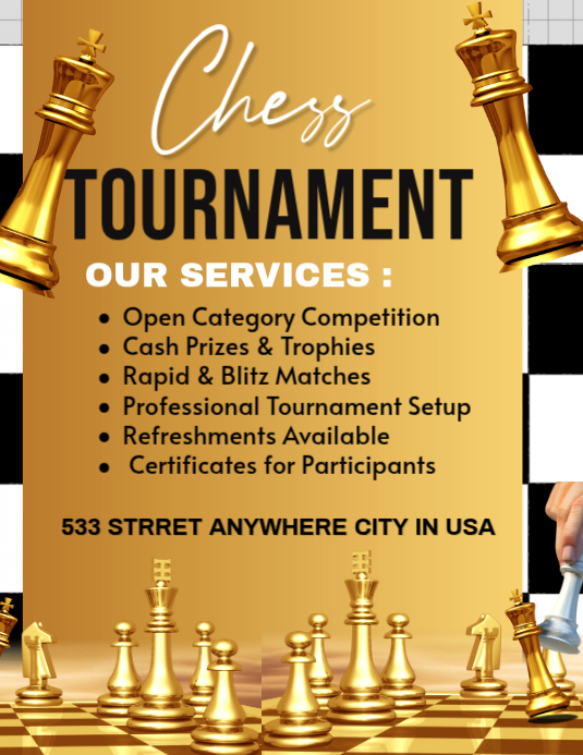 Orange professional chess tournament flyer Template | PosterMyWall