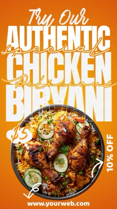 Orange Professional Chicken Biryani Instagram Reel template