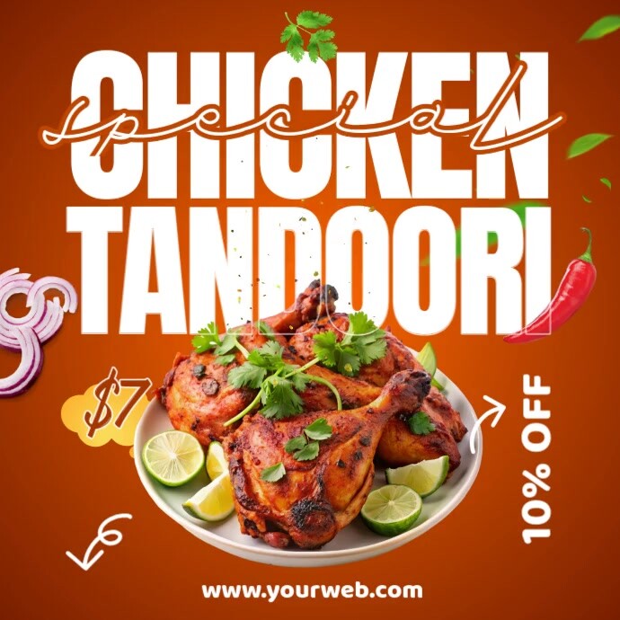 Orange Professional Chicken Tandoori Instagram Post template