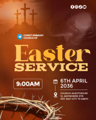 Orange Easter Church Service Instagram Portrait Template