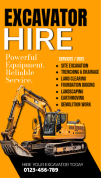 สีส้ม Excavator Hire 名片 Template