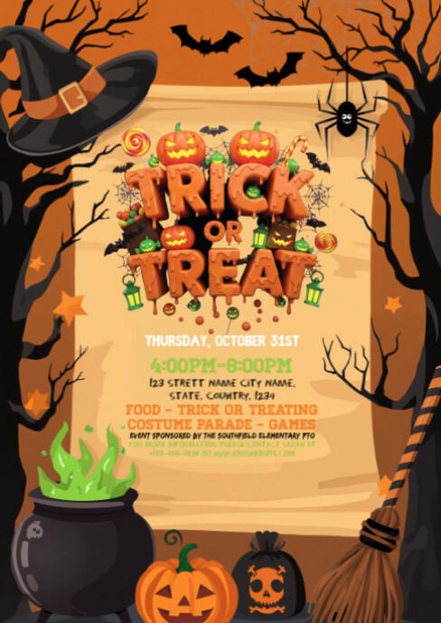 Orange Professional Halloween Trick Or Treat Design Template A6 ...