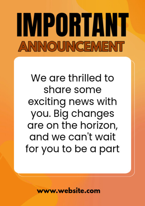 Orange Professional Important Announcement Notification Posters A4 ...