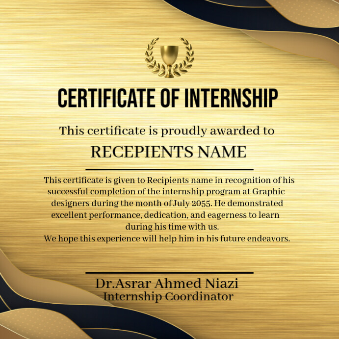 Orange Professional Internship Completion Certificate Instagram Post template