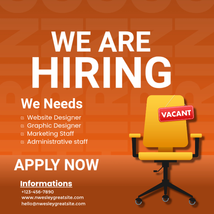 Orange Professional Job Hiring Square Template | PosterMyWall