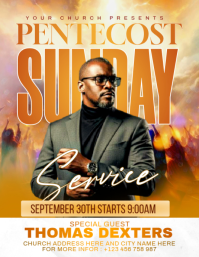 Orange Professional Pentecost Sunday Service Flyer Folheto (US Letter) template